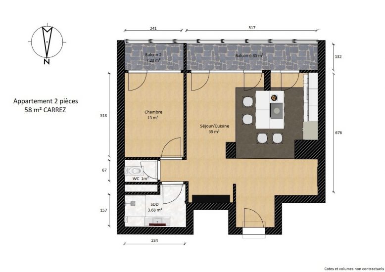 Plan 2D appartement 2 pièces
