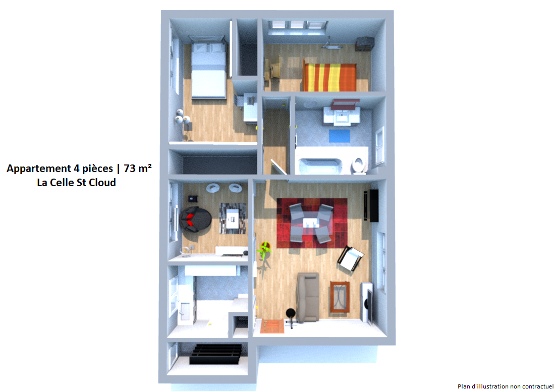 4.Plan 3D Appartement 4 pièces  Reevols